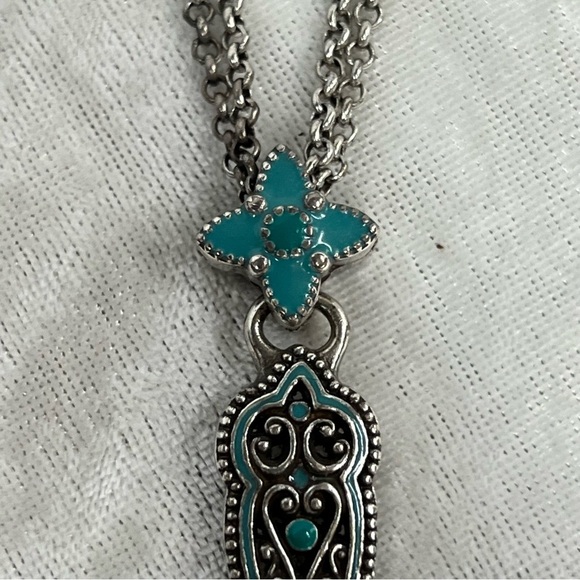 Brighton Southwest Inspired Teal Blue Enamel Oversized Cross Pendant Necklace! - Picture 4 of 10